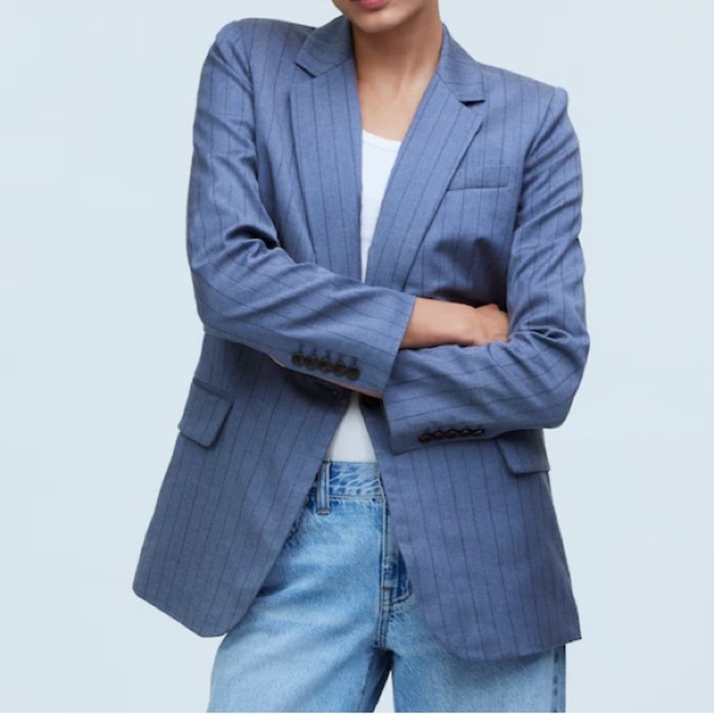 Madewell Single-Breasted Blazer Yarn-Dyed Pinstripe Dark Mediterranean Blue 2